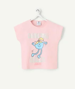 T-shirt fille en coton rose motif monsieur x madame