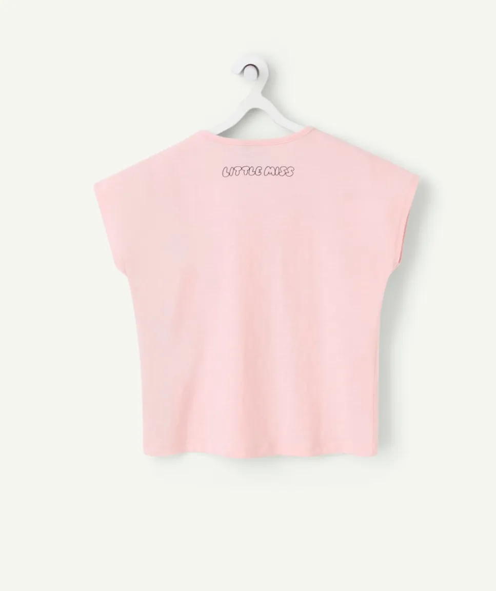 T-shirt fille en coton rose motif monsieur x madame