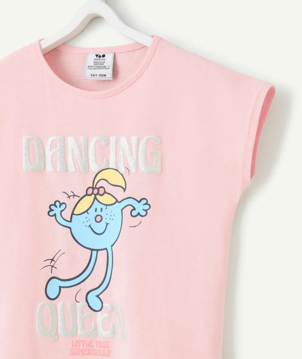 T-shirt fille en coton rose motif monsieur x madame