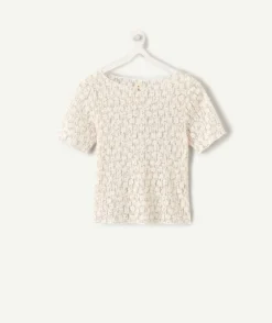 T-shirt fille en dentelle écru imprimé