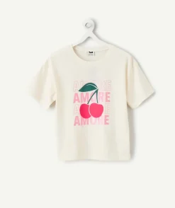 T-shirt fille imprimé cerises blanc