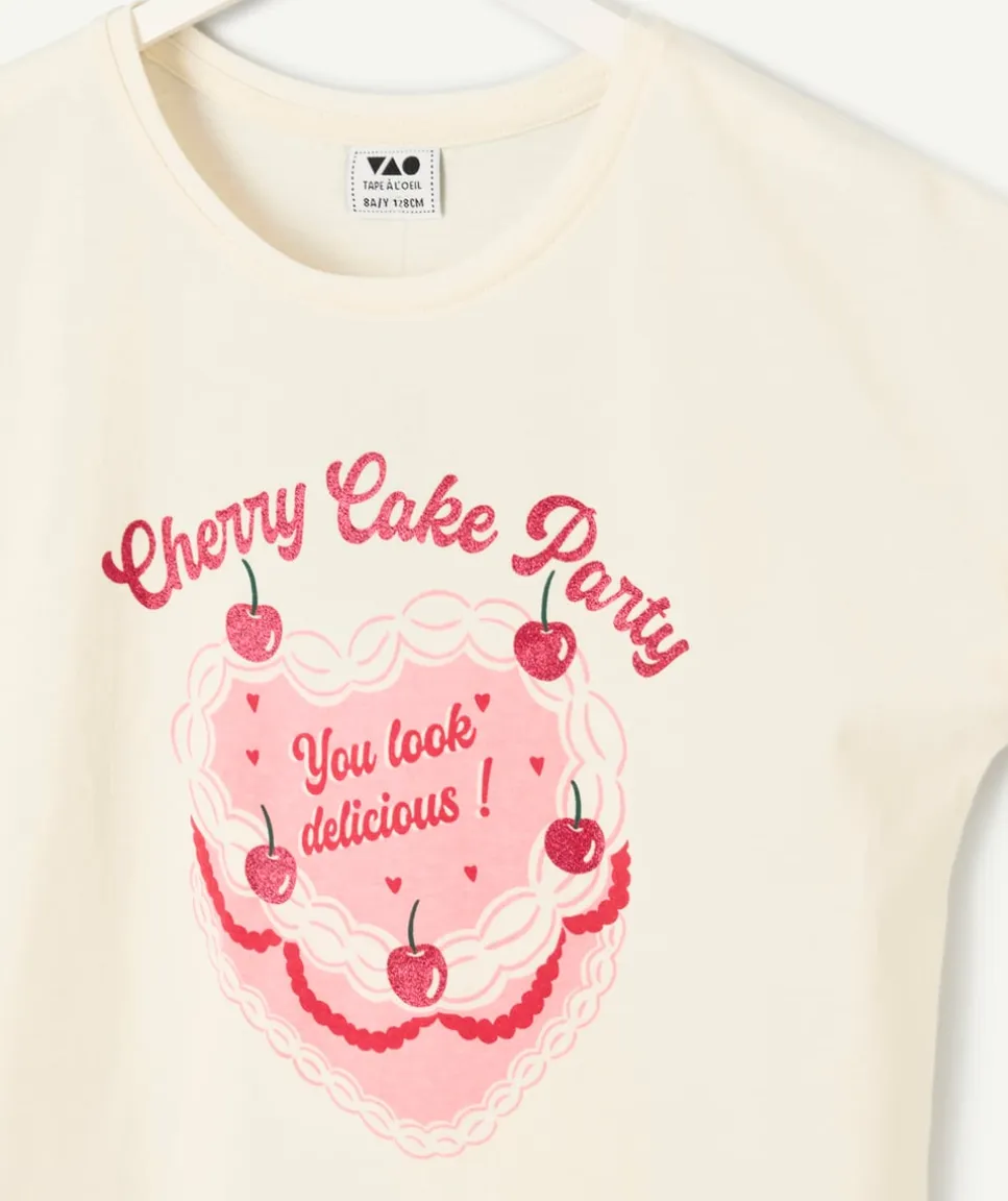 T-shirt fille imprimé crème