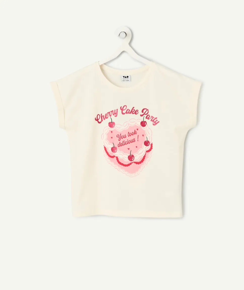 T-shirt fille imprimé crème