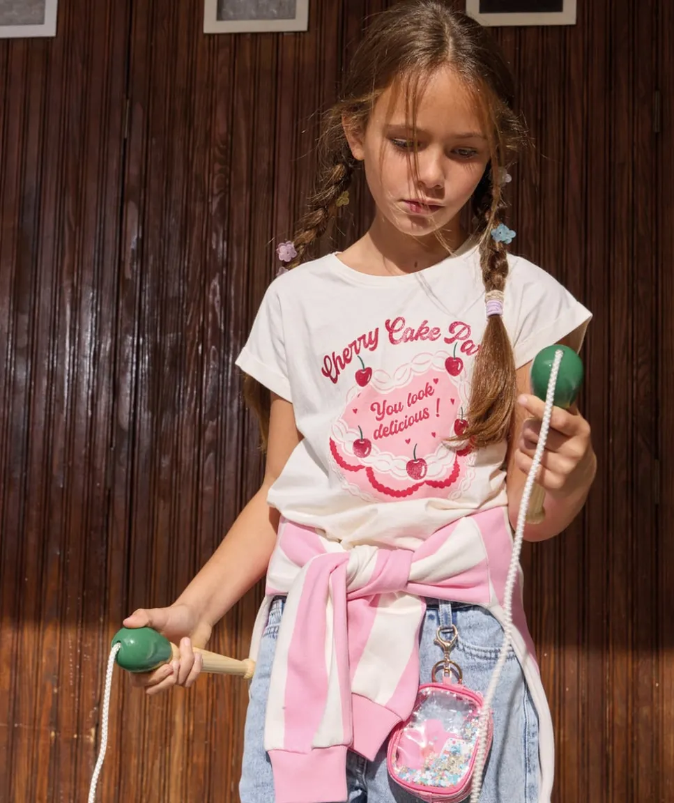 T-shirt fille imprimé crème