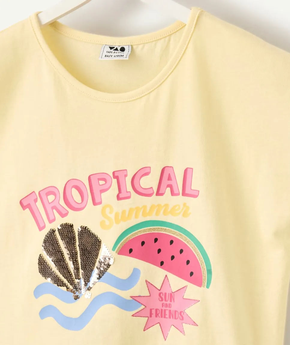 T-shirt fille imprimé jaune