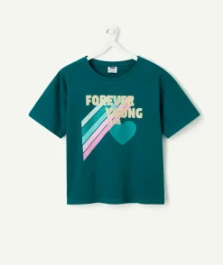 T-shirt fille imprimé message vert