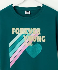 T-shirt fille imprimé message vert