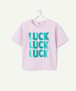 T-shirt fille lilas imprimé sequins luck