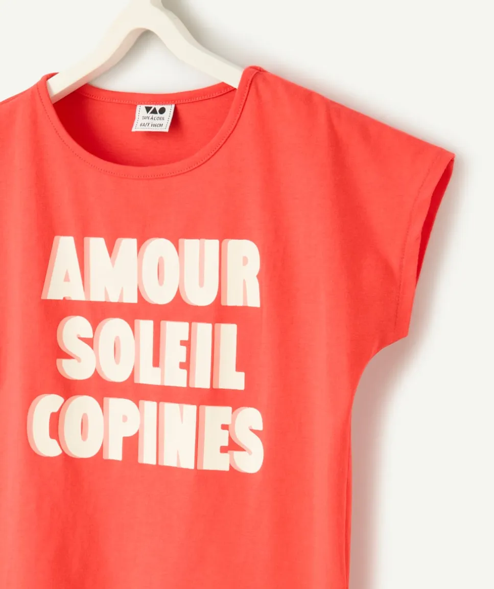 T-shirt fille manches courtes corail