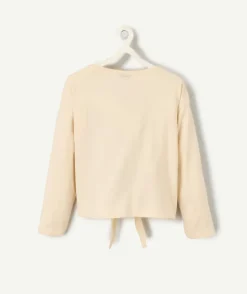 T-shirt fille manches longues avec noeud et écriture 
