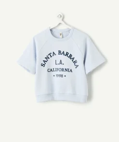 T-shirt fille oversize bleu imprimé