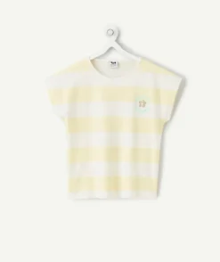 T-shirt fille rayé jaune et blanc