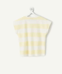 T-shirt fille rayé jaune et blanc