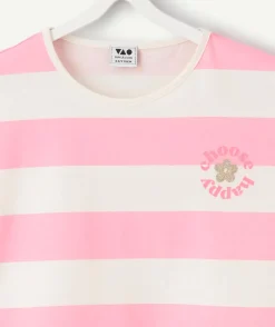 T-shirt fille rayé rose et blanc