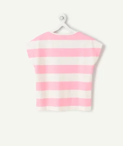 T-shirt fille rayé rose et blanc