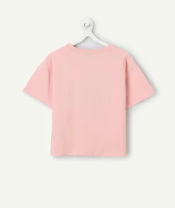 T-shirt fille rose avec message brodé