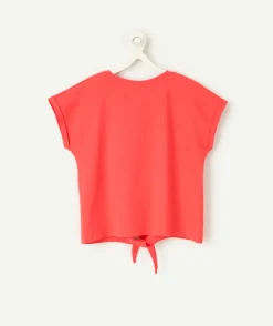 T-shirt fille rose corail noué