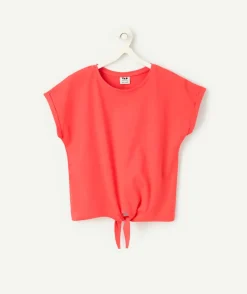 T-shirt fille rose corail noué