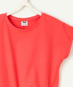 T-shirt fille rose corail noué