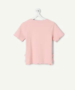 T-shirt fille rose détails nœuds côtelé