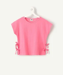 T-shirt fille rose détails nœuds
