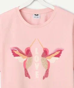 T-shirt fille rose imprimé colibris