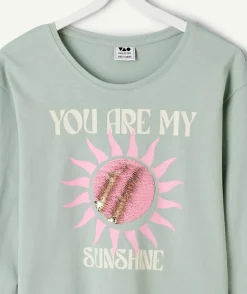 T-shirt fille vert imprimé