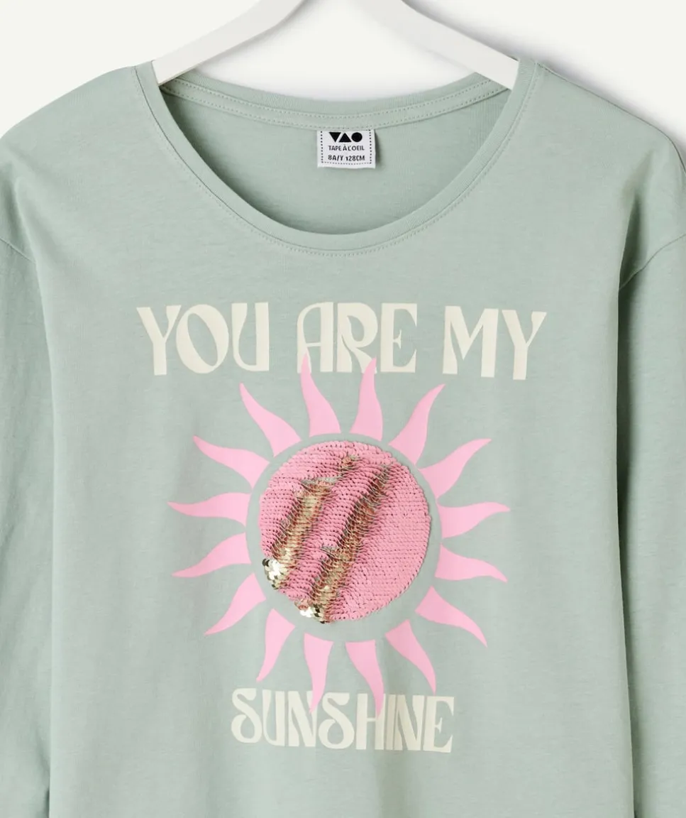 T-shirt fille vert imprimé