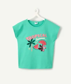 T-shirt fille vert imprimé tropical