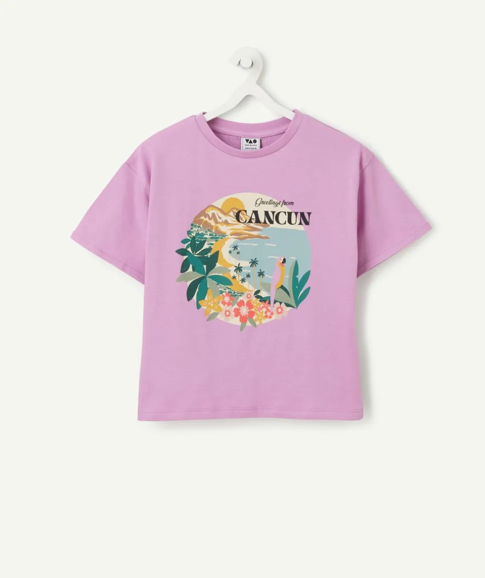T-shirt fille violet imprimé cancun
