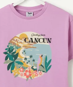 T-shirt fille violet imprimé cancun