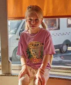 T-shirt fille violet imprimé cancun