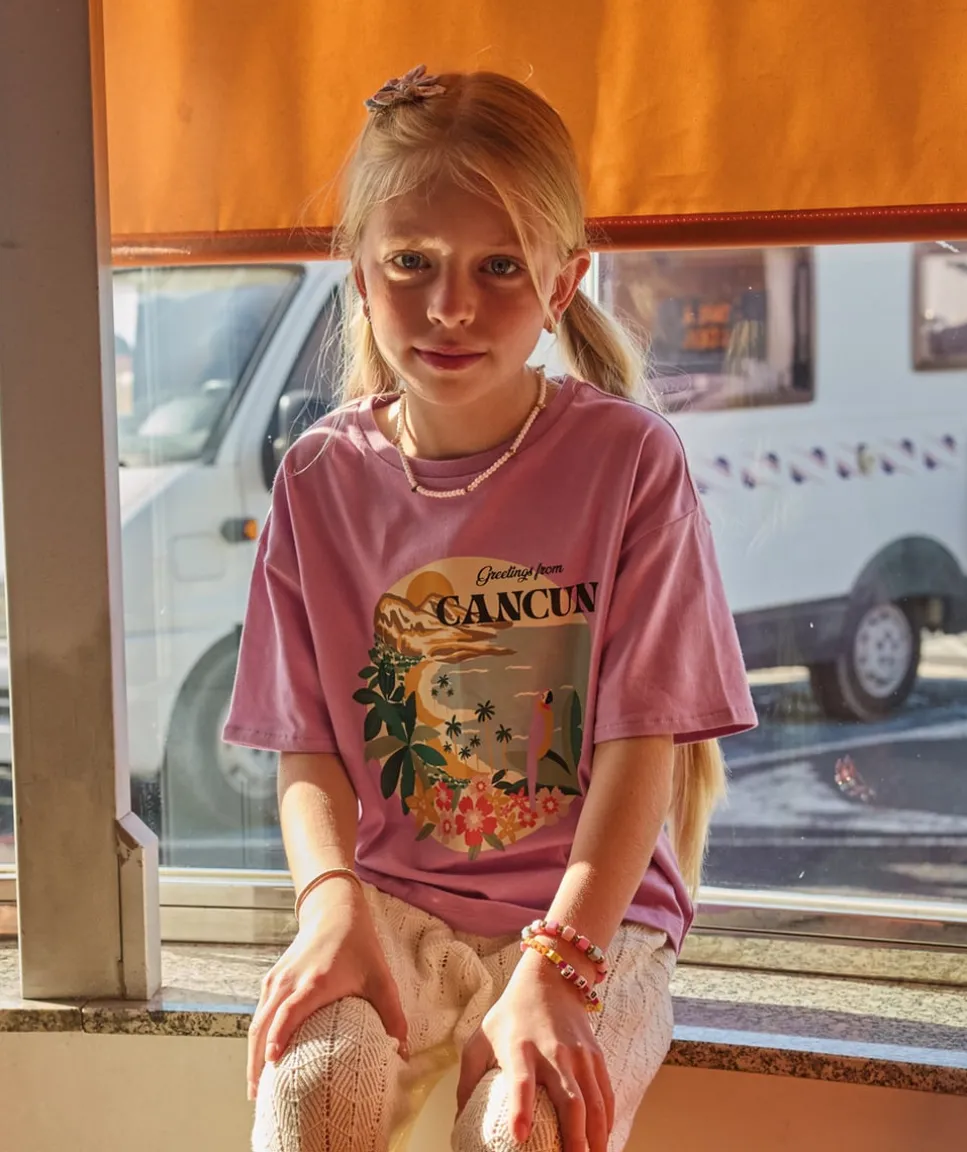 T-shirt fille violet imprimé cancun