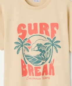 T-shirt garçon beige imprimé surf