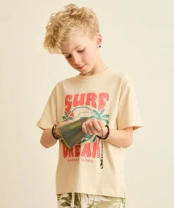 T-shirt garçon beige imprimé surf