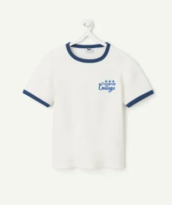 T-shirt garçon blanc à bords bleus
