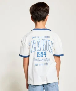 T-shirt garçon blanc à bords bleus