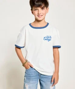 T-shirt garçon blanc à bords bleus