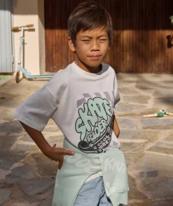 T-shirt garçon blanc imprimé skater