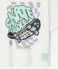 T-shirt garçon blanc imprimé skater