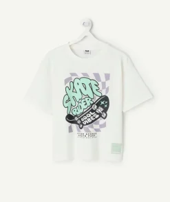 T-shirt garçon blanc imprimé skater