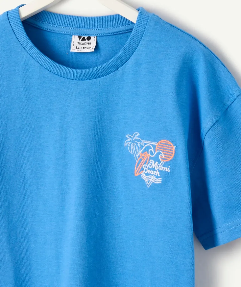 T-shirt garçon bleu brodé