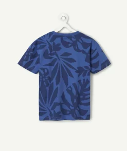 T-shirt garçon bleu imprimé feuilles