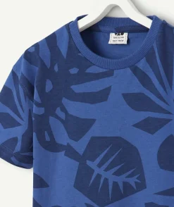 T-shirt garçon bleu imprimé feuilles