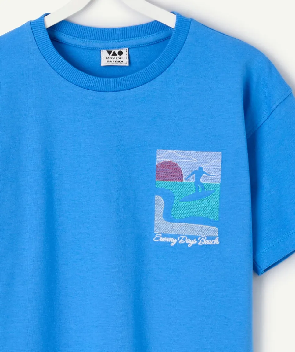 T-shirt garçon bleu imprimé surf