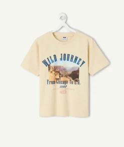 T-shirt garçon coton beige imprimé