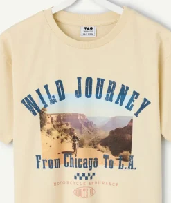 T-shirt garçon coton beige imprimé