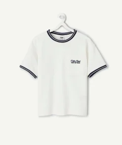 T-shirt garçon coton blanc à message brodé