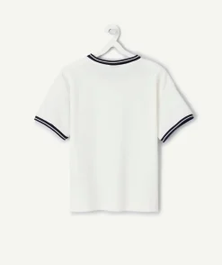 T-shirt garçon coton blanc à message brodé