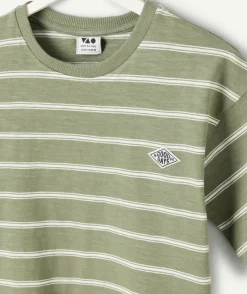 T-shirt garçon coton rayé vert